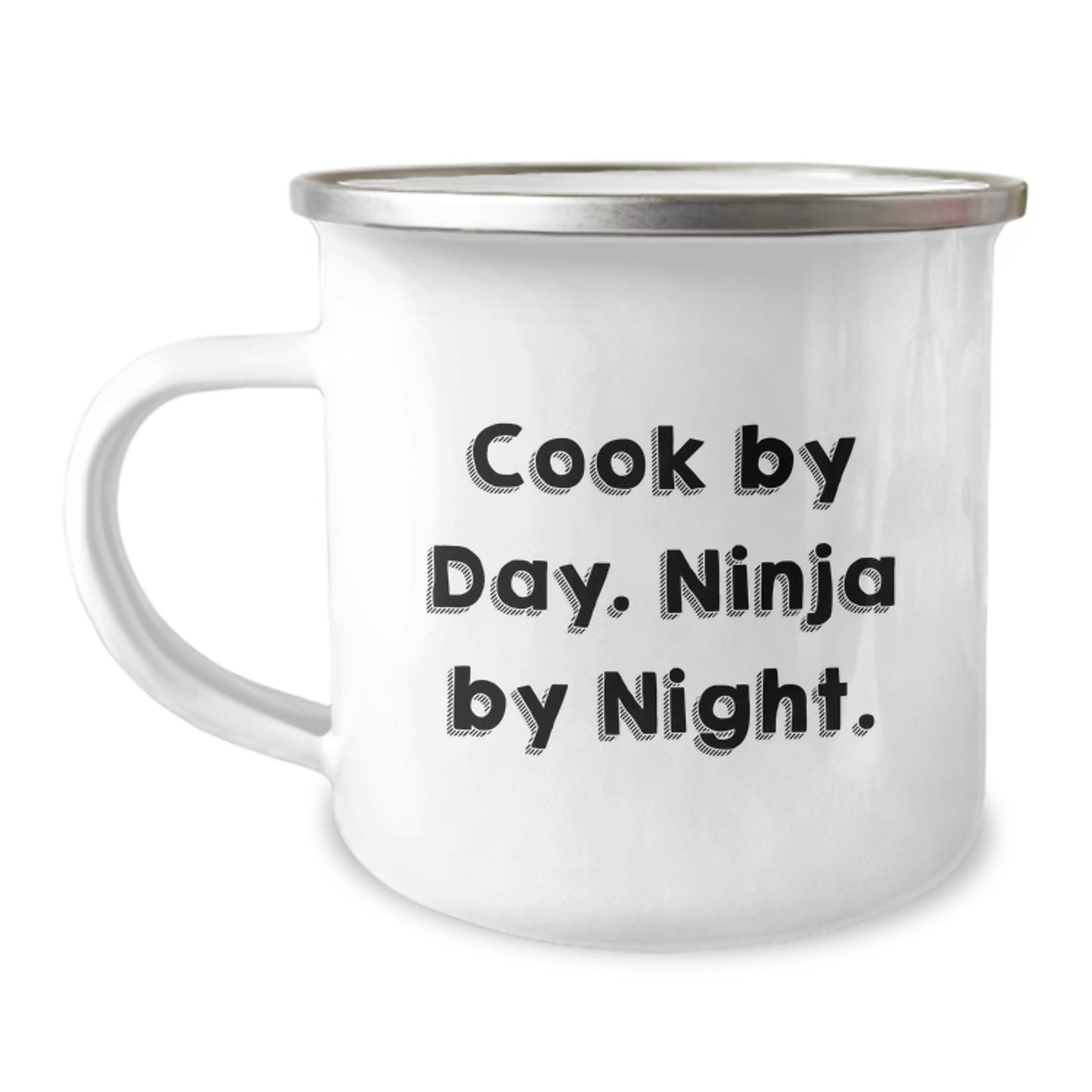 Unique Cook Gifts for Christmas - Camping Mug - Funny Quote 'Cook By Day. Ninja By Night.' - Image 1