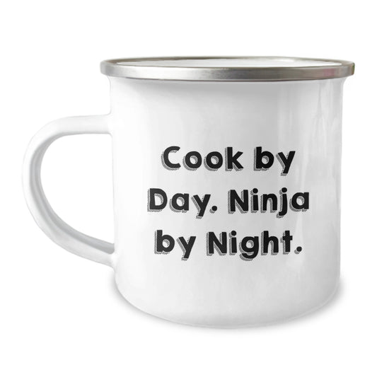 Unique Cook Gifts for Christmas - Camping Mug - Funny Quote 'Cook By Day. Ninja By Night.' - Image 1