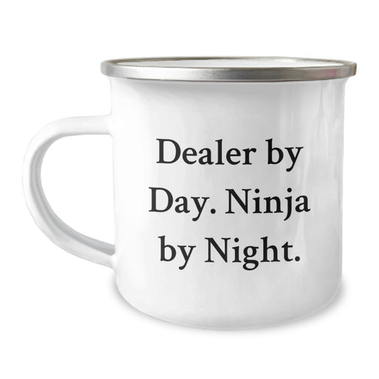 Dealer Christmas Unique Gifts from Men - Funny Dealer By Day. Ninja By Night. Camping Mug - Image 1