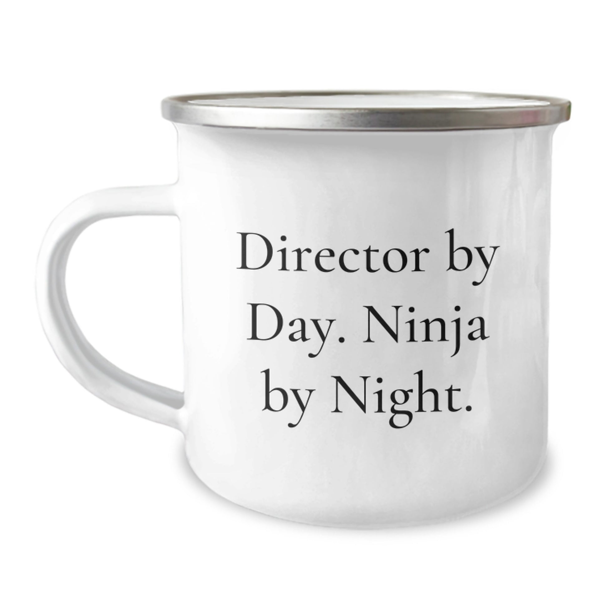 Director Gifts for Him, Camping Mug for Birthday, 'Director By Day. Ninja By Night.' Funny Quote, Gifts from Friends, 12 oz Stainless Steel with Enamel Finish - Image 1
