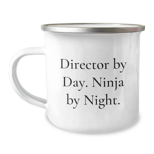 Director Gifts for Him, Camping Mug for Birthday, 'Director By Day. Ninja By Night.' Funny Quote, Gifts from Friends, 12 oz Stainless Steel with Enamel Finish - Image 1