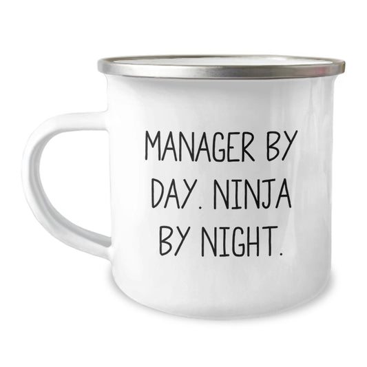 Funny Manager Gifts from Men for Christmas Unique Manager By Day Ninja By Night Camping Mug - Image 1