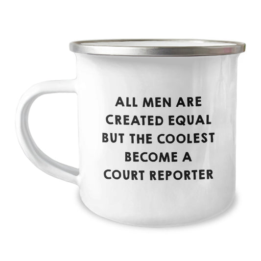 Funny Court Reporter Gifts from Friends for Him - 'All Men Are Created Equal But The Coolest Become A Court Reporter' Christmas Unique Mug - Image 1