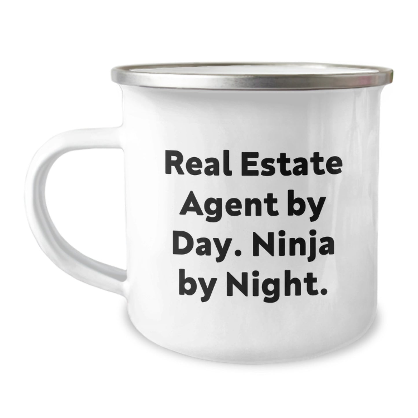 Funny Gifts from Real Estate Agent Friends - Real Estate Agent By Day. Ninja By Night., Unique Graduation Gifts for Real Estate Agent Men, Camping Mug with Enamel Finish - Image 1