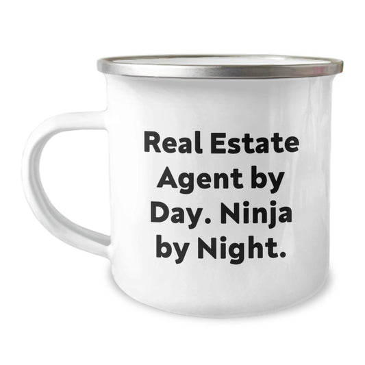 Funny Gifts from Real Estate Agent Friends - Real Estate Agent By Day. Ninja By Night., Unique Graduation Gifts for Real Estate Agent Men, Camping Mug with Enamel Finish - Image 1