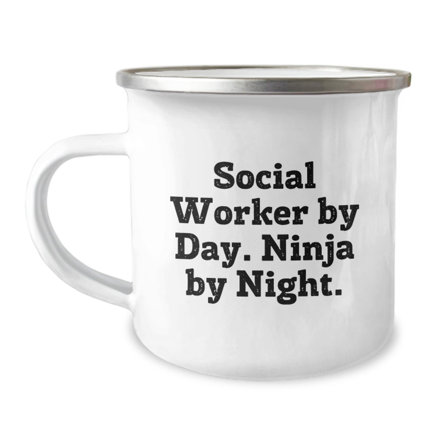 Funny Social Worker Gifts for Graduation - Camping Mug by Social Worker By Day. Ninja By Night. - Image 1