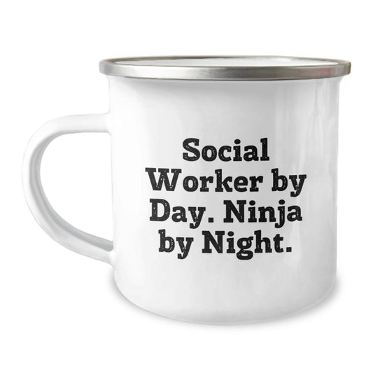 Funny Social Worker Gifts for Graduation - Camping Mug by Social Worker By Day. Ninja By Night. - Image 1