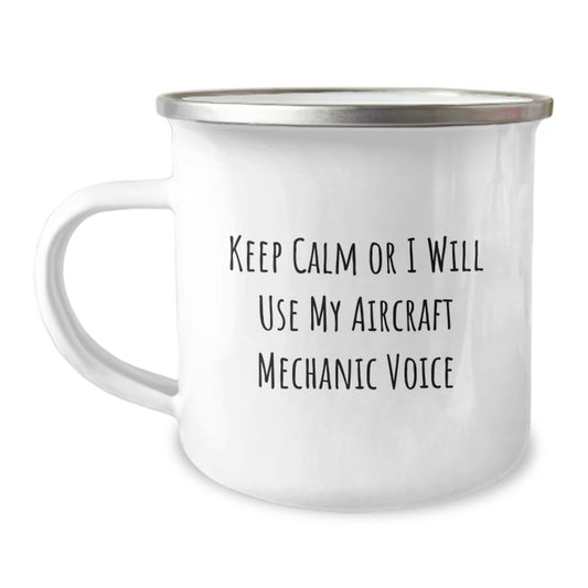 Funny Aircraft Mechanic Gifts from Friends for Men - Keep Calm Or I Will Use My Aircraft Mechanic Voice Insulated Camping Mug for Christmas - Image 1