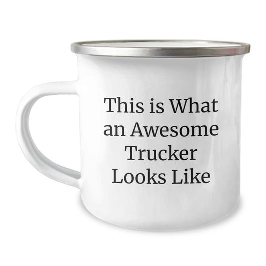 Funny Trucker Gifts from Friends for Birthday - This Is What An Awesome Trucker Looks Like Camping Mug - Image 1