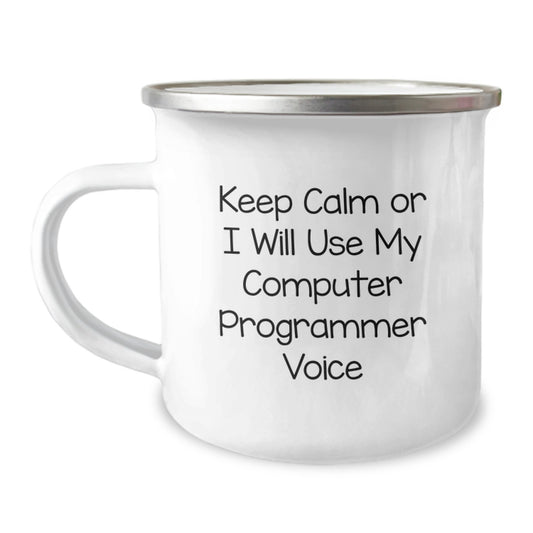 Funny Computer Programmer Gifts for Men, 'Keep Calm Or I Will Use My Computer Programmer Voice' Camping Mug, Unique Graduation Gifts from Friends, Coworkers to Family - Image 1