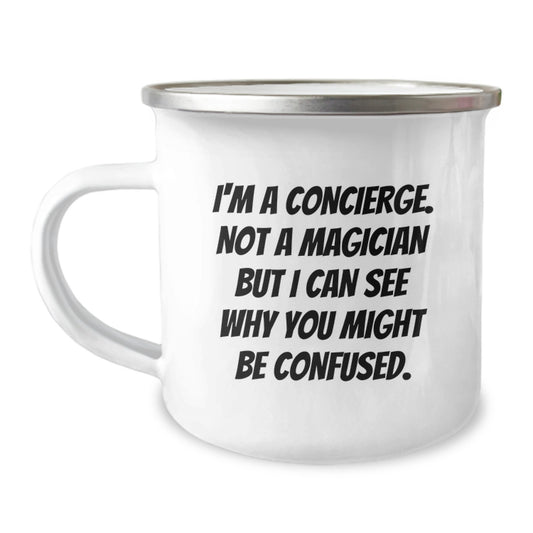 Funny Concierge Gifts from Men to Friends - Camping Mug for Christmas Unique Presents by Concierge - Image 1