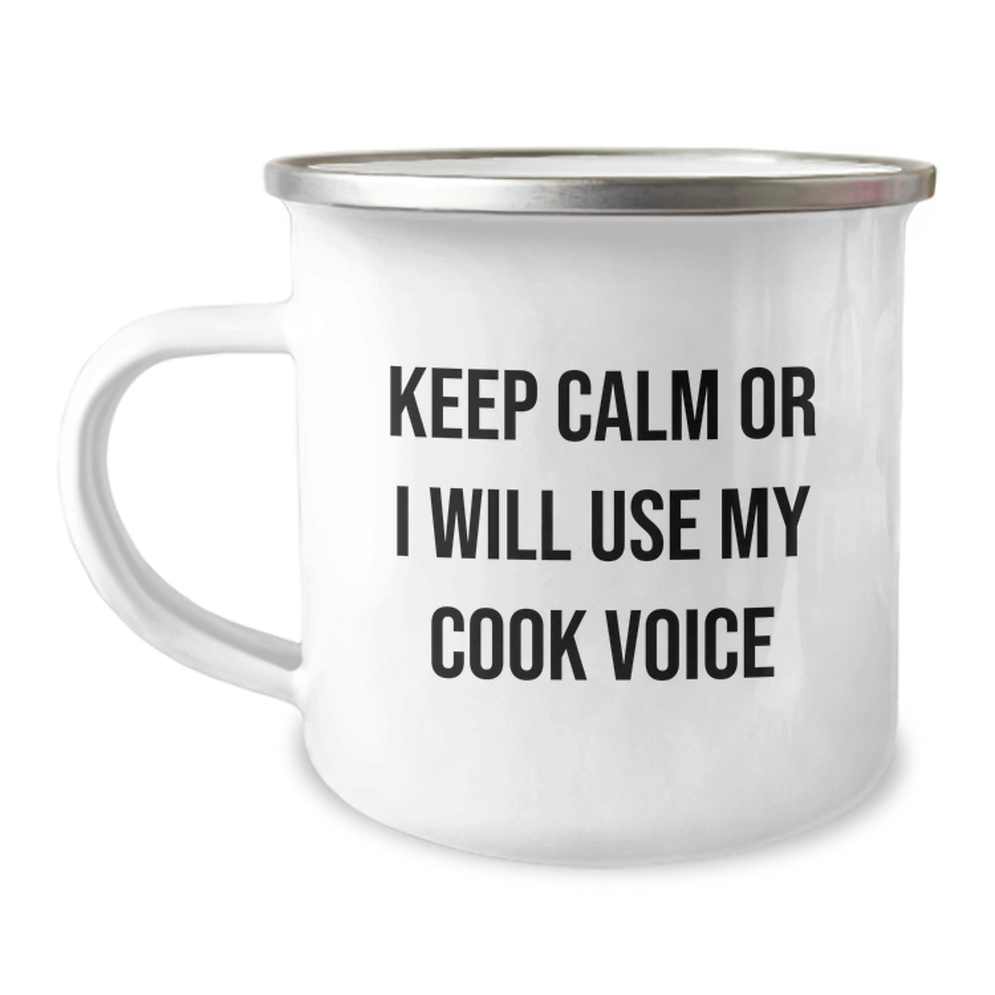 Funny Camping Mug for Cook Enthusiasts Gifts from Friends to Men, Unique Christmas Unique Gifts for Cooks, Camping Mugs with Keep Calm Or I Will Use My Cook Voice - Image 1