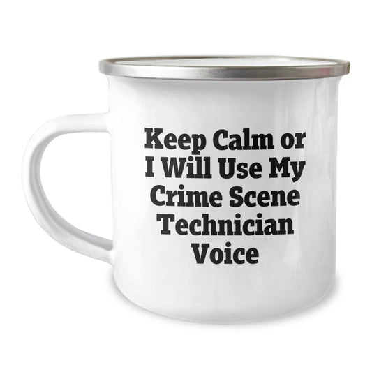Crime Scene Technician Gifts for Graduation, Funny Camping Mug with 'Keep Calm Or I Will Use My Crime Scene Technician Voice' Quote, Gifts from Friends and Family - Image 1