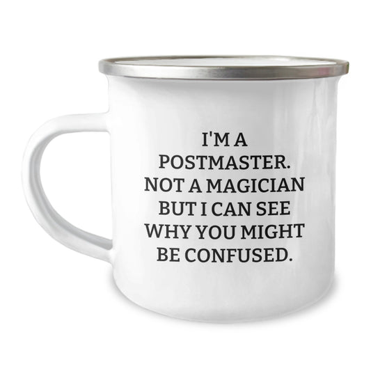 Funny Postmaster Gifts for Men, Unique Camping Mug for New Postmaster, Graduation Unique Gifts from Friends - Image 1