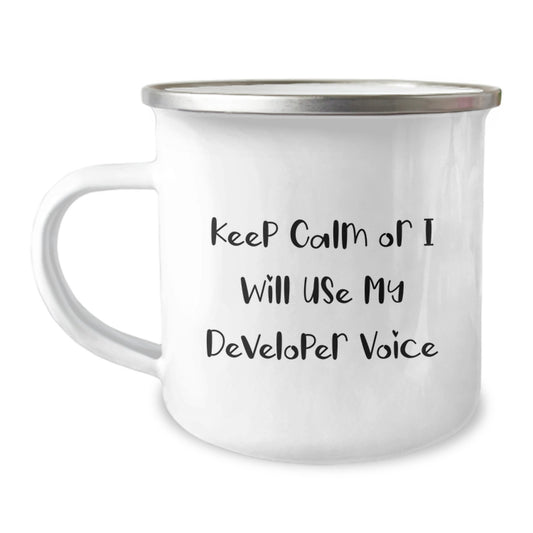 Funny Developer Gifts from Friends, Keep Calm Or I Will Use My Developer Voice, Funny Camping Mug for Christmas Unique Gifts - Image 1