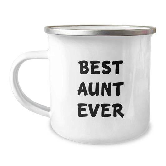 Funny Aunt Gifts - Best Aunt Ever Camping Mug, 12 oz Stainless Steel with Enamel Finish, Gifts from Family for Aunt on Birthday - Image 1