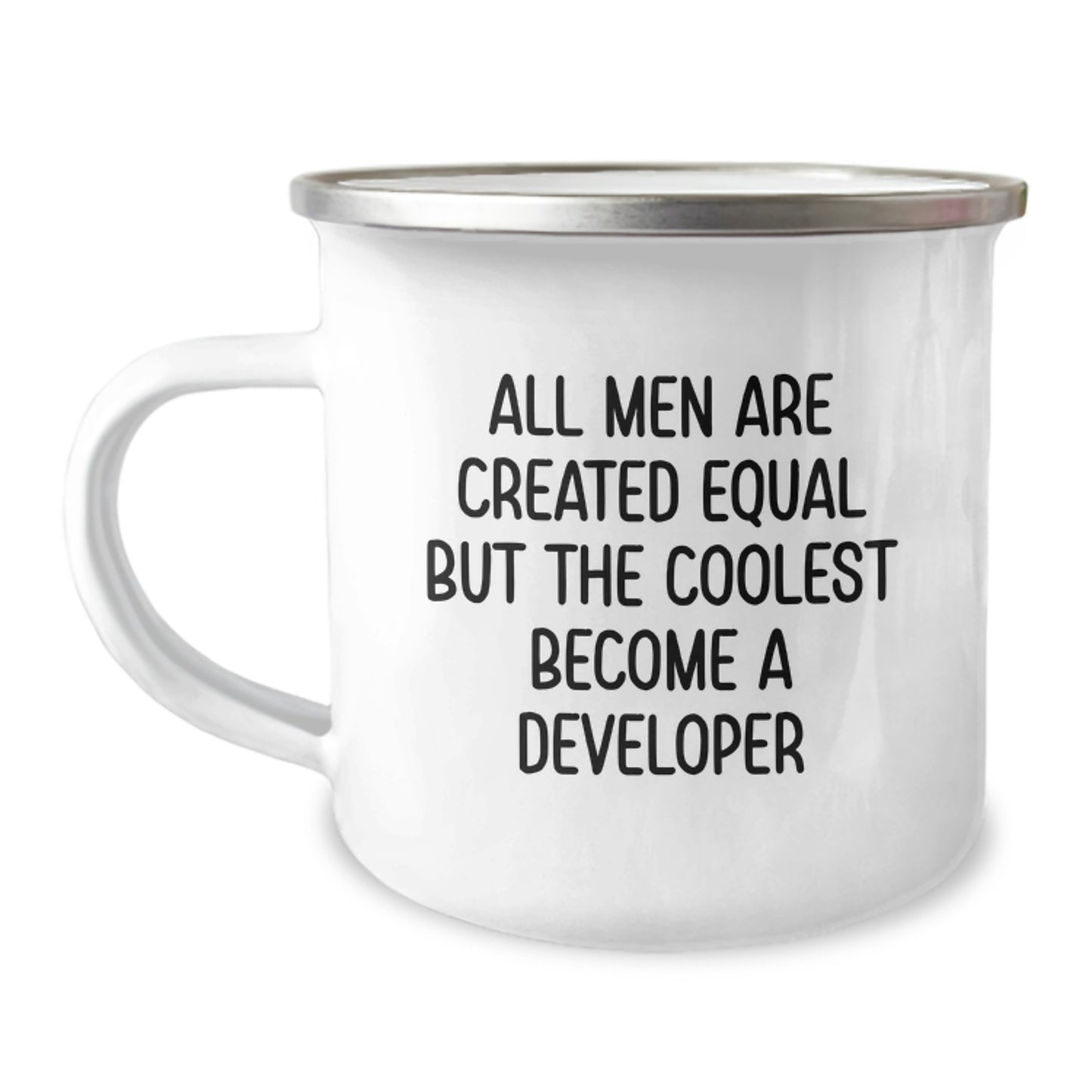 Funny Developer Gifts for Men, Unique Camping Mug from Friends, All Men Are Created Equal But 'The Coolest Become A Developer' Christmas Unique Gifts - Image 1