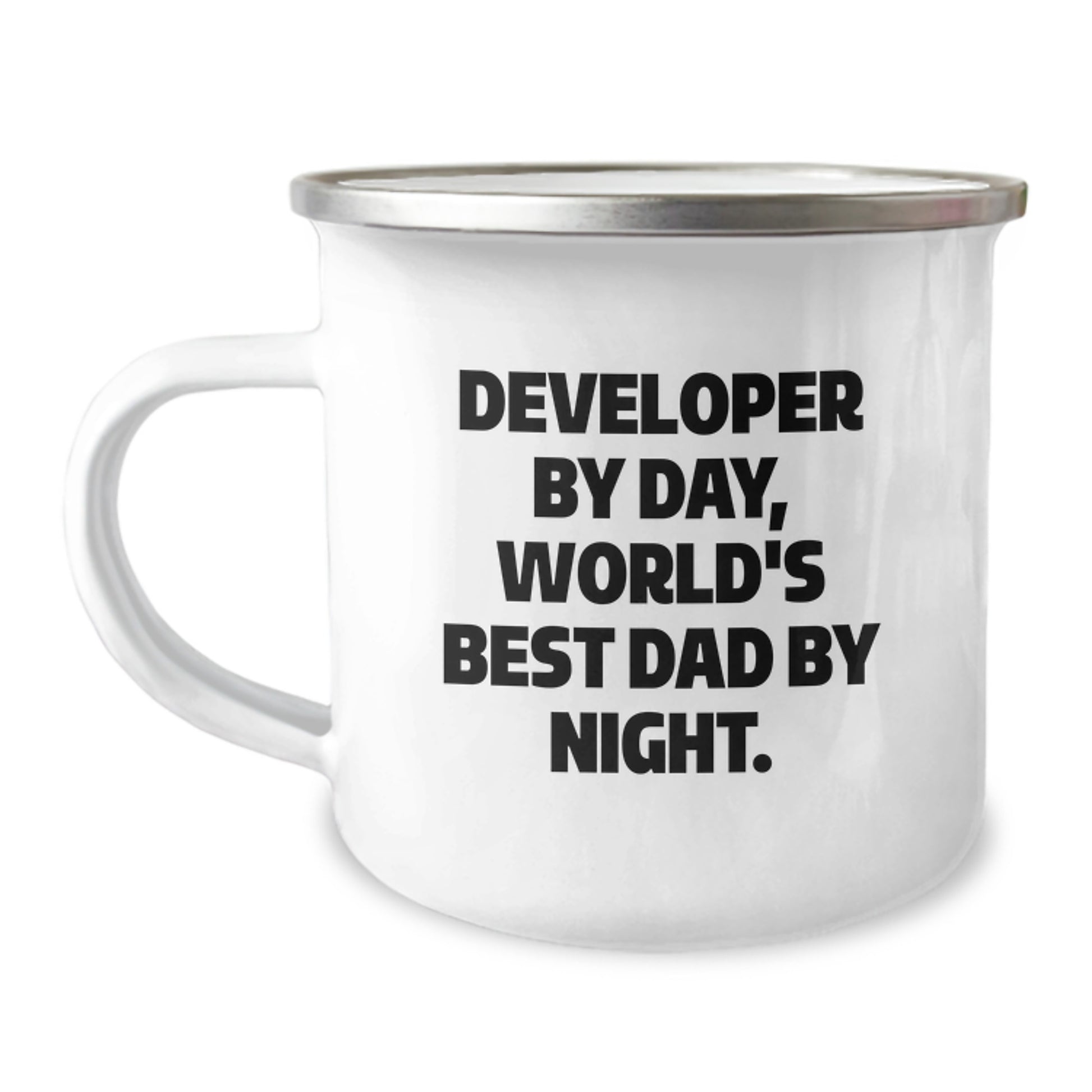 Funny Developer Gifts from Dad, Developer By Day, World's Best Dad By Night. Unique Camping Mug for Christmas - Image 1
