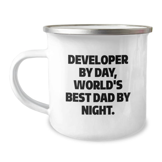 Funny Developer Gifts from Dad, Developer By Day, World's Best Dad By Night. Unique Camping Mug for Christmas - Image 1