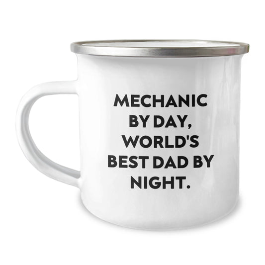 Funny Mechanic Gifts for Men, 'Mechanic By Day, World's Best Dad By Night' Camping Mug for Graduation, Unique Gifts from Dad to Mechanic - Image 1