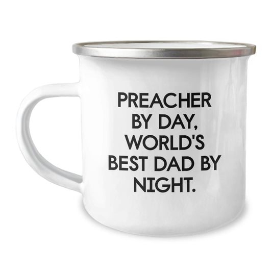 Funny Preacher Gifts for Men from Friends - 'Preacher By Day, World's Best Dad By Night.' Camping Mug for Christmas Unique Gifts - Image 1