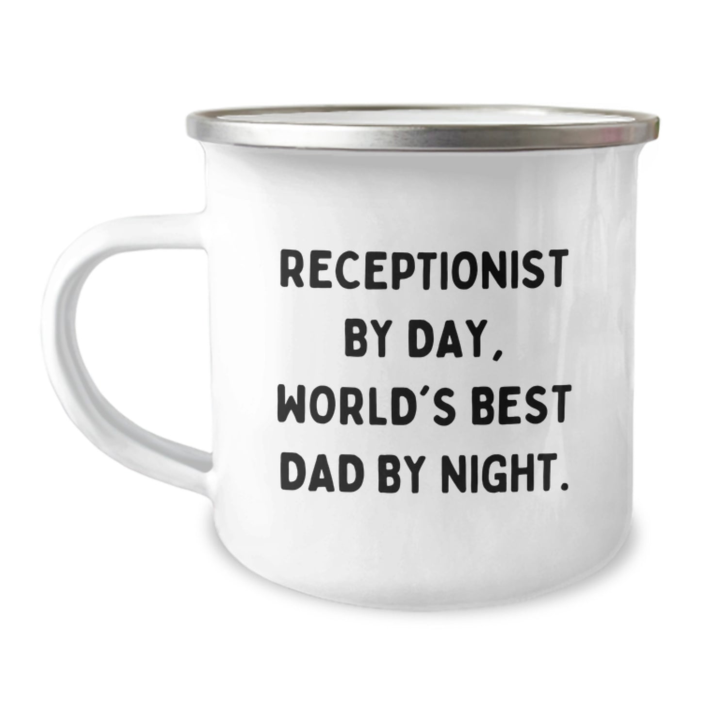 Funny Gifts from Receptionist to Coworkers - Receptionist By Day, World's Best Dad By Night. Birthday Unique Gifts for Receptionist, Camping Mug for Men, Stainless Steel with Enamel Finish - Image 1