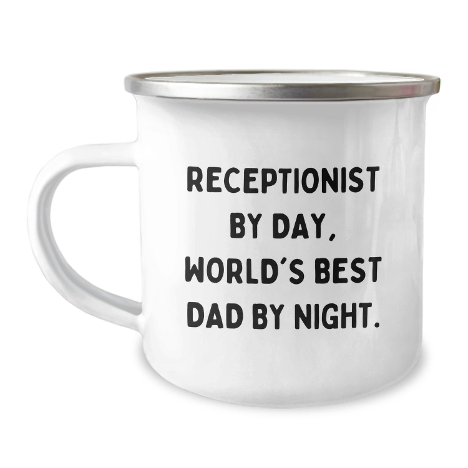 Funny Gifts from Receptionist to Coworkers - Receptionist By Day, World's Best Dad By Night. Birthday Unique Gifts for Receptionist, Camping Mug for Men, Stainless Steel with Enamel Finish - Image 1