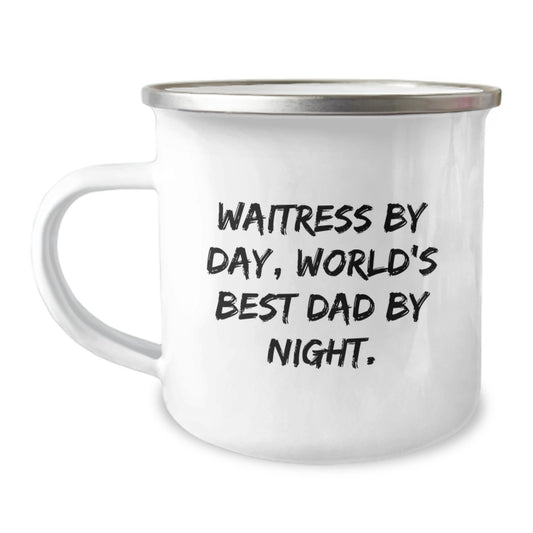 Funny Waitress Gifts by Day, World's Best Dad Camping Mug at Night - Christmas Unique Gifts for Men from Dad - Image 1