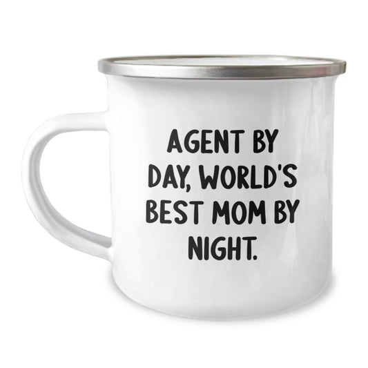 Agent Gifts from Friends, Agent Camping Mug, 'Agent By Day, World's Best Mom By Night.' Funny Birthday Unique Gifts for Agent, Men, Women, Family - Image 1