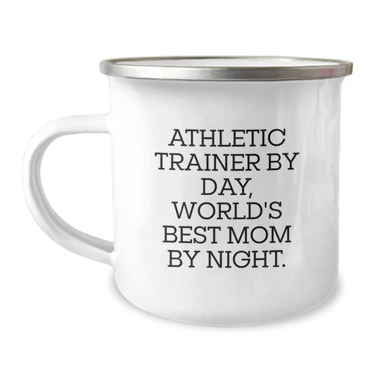 Athletic Trainer Gifts for Her, Funny Quotes Camping Mug, Graduation Unique Gifts from Mom, 'Athletic Trainer By Day, World's Best Mom By Night.' - Image 1