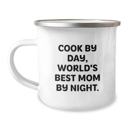 Funny Cook Gifts for Mom Camping Mug, 'Cook By Day, World's Best Mom By Night.' Inspirational Mugs for Women, Gifts from Family Friends Coworkers - Image 1