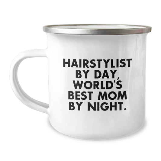 Merry Christmas Unique Gifts from Men to Hairstylist Friends, Funny 'Hairstylist By Day, World's Best Mom By Night.' Camping Mug for Christmas Unique Gifts - Image 1