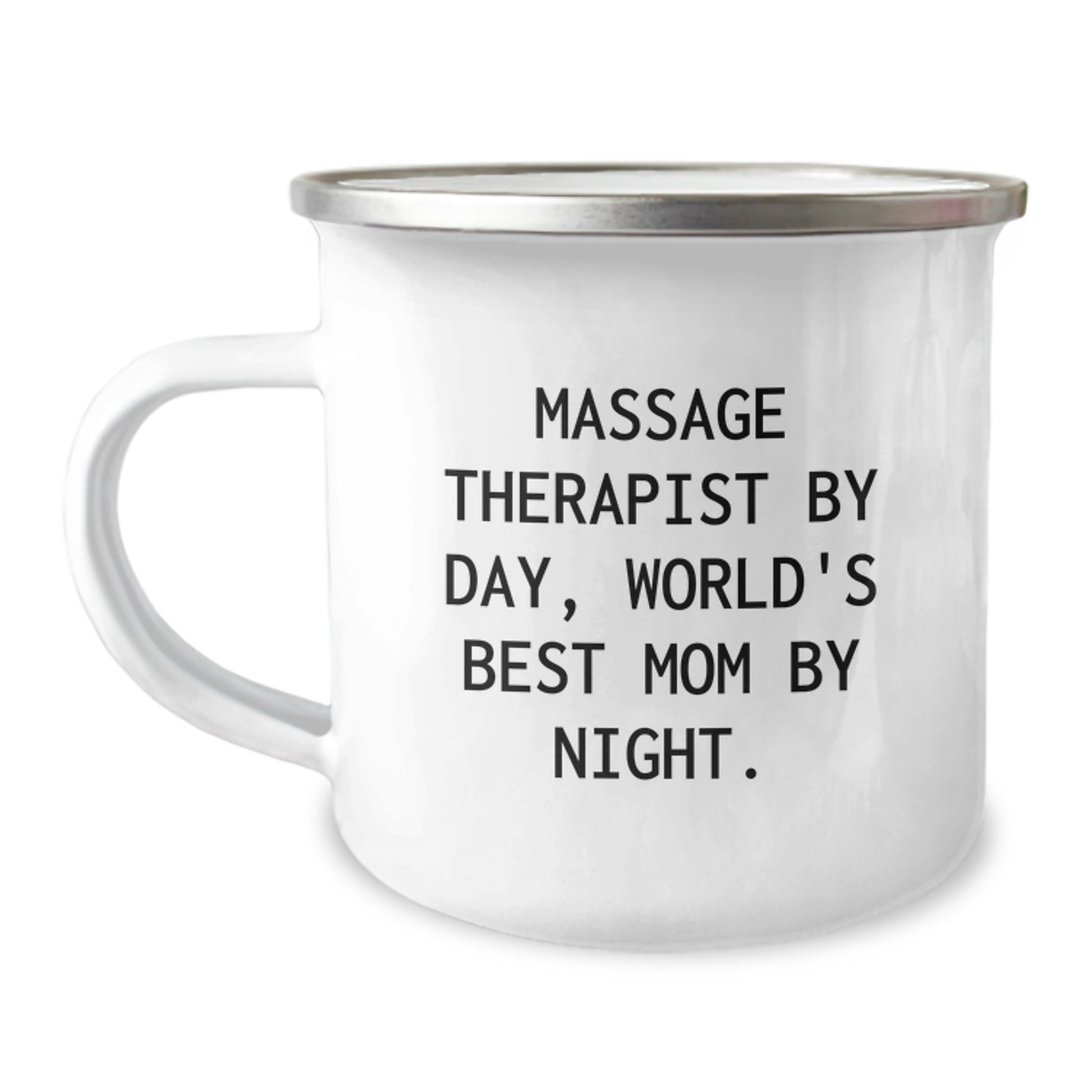 Massage Therapist Gifts from Mom, Funny Camping Mug for Graduation, 'Massage Therapist By Day, World's Best Mom By Night.' - Image 1