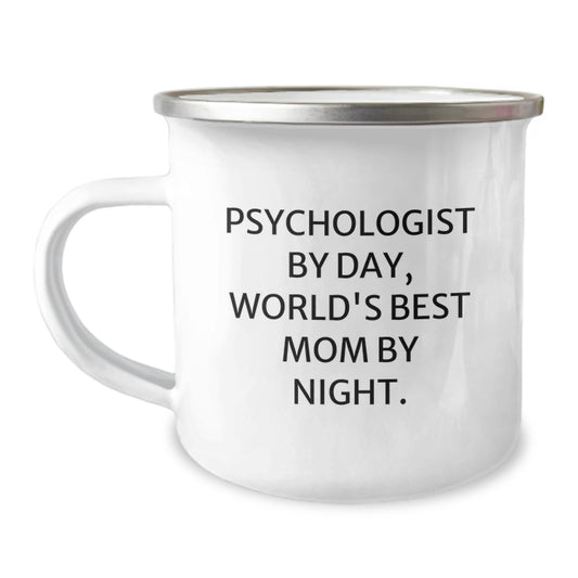 Funny Psychologist Gifts for Mom - Psychologist By Day, World's Best Mom By Night Enamel Camping Mug - Image 1