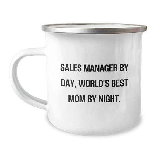 Funny Sales Manager Gifts from Mom - Sales Manager By Day, World's Best Mom By Night. Graduation Unique Gifts for Sales Managers, Camping Mug - Image 1