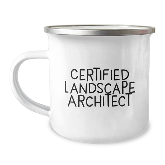 Funny Landscape Architect Gifts from Friends to Birthday Celebrations with Camping Mugs, 'Certified Landscape Architect' Quote Inside, 12 oz Stainless Steel Enamel Finish - Image 1