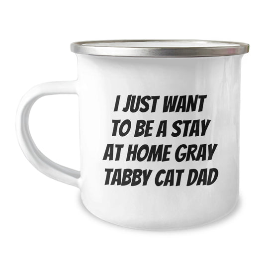 Gray Tabby Cat Gifts from Friends, Funny Camping Mug for Gray Tabby Cat Dad, Graduation Unique Gifts for Men - Image 1