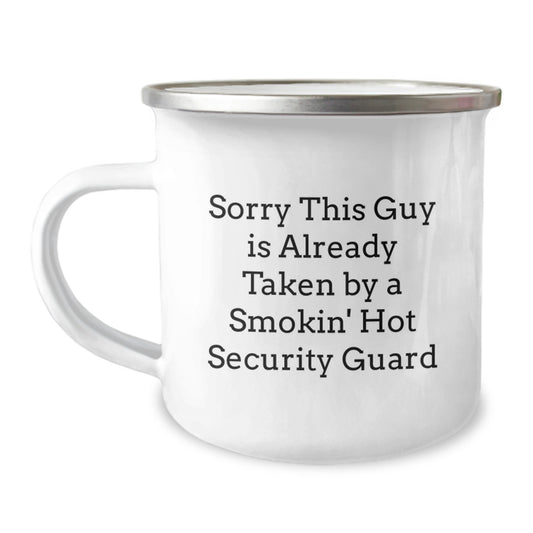 Funny Security Guard Birthday Unique Gift for Him - Gifts from Men - Smokin' Hot Security Guard Camping Mug, 12 oz Stainless Steel with Enamel Finish - Image 1