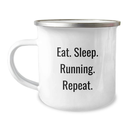 Funny Running Gifts from Friends to Running Enthusiasts - Eat. Sleep. Running. Repeat. Inspirational Camping Mug for Graduation - Image 1