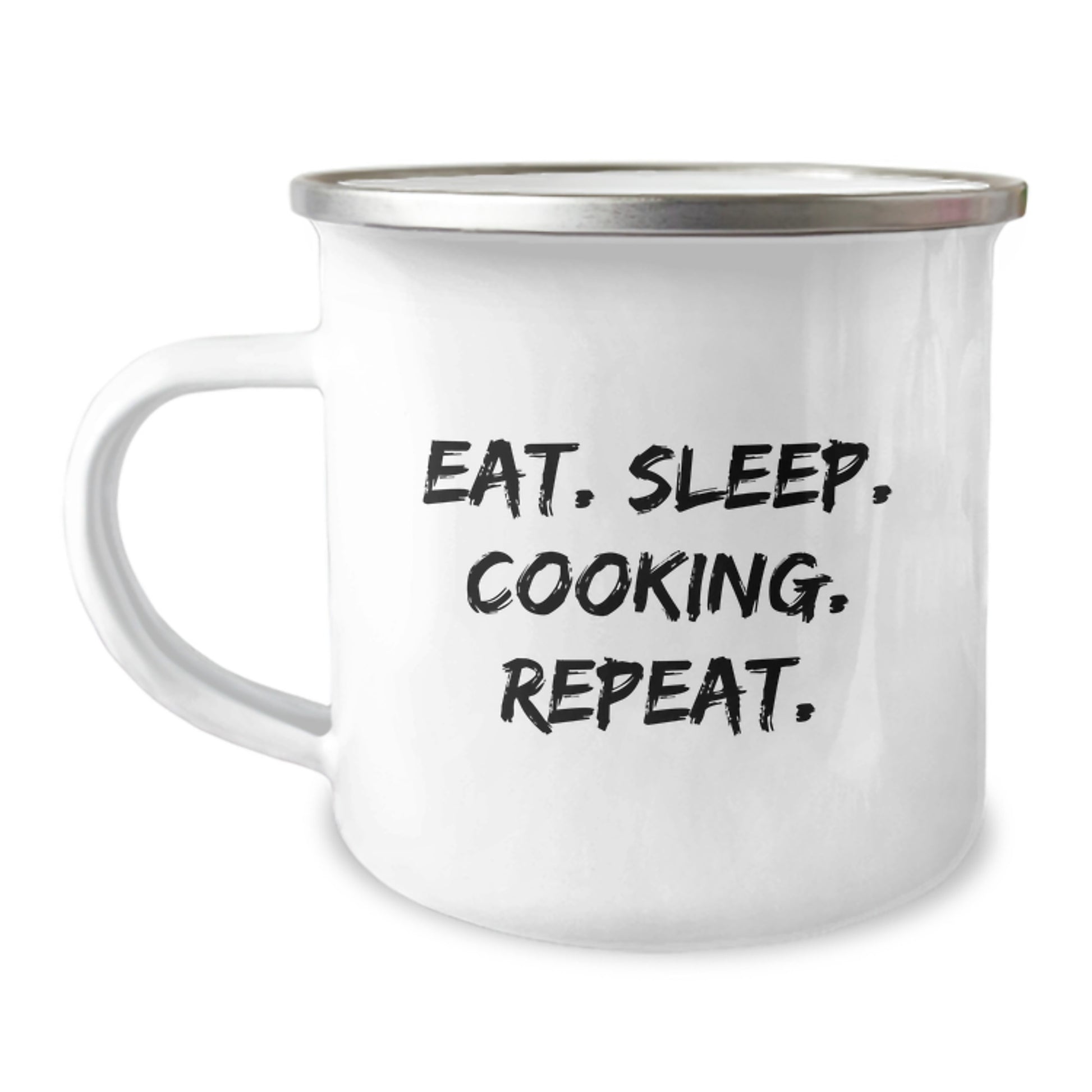Funny Cooking Gifts for Friends - Camping Mug with Eat. Sleep. Cooking. Repeat. Quote - Image 1