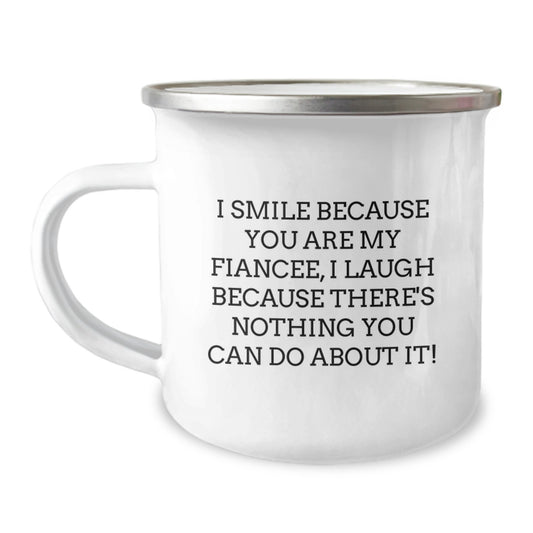 Funny Fiancee Gifts from Men - Christmas Unique Mug for Her, I Smile Because, Stainless Steel with Enamel Finish - Image 1
