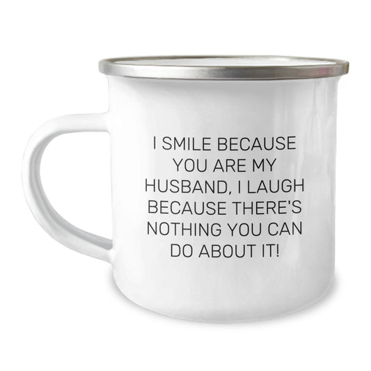 Funny Husband Gifts for Him, Camping Mug with I Smile Because You Are My Husband, Perfect for Christmas - Image 1