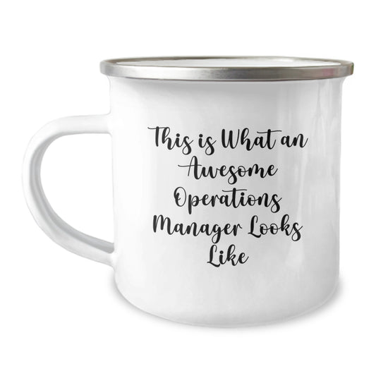 Gifts from Friends for Operations Manager Graduation, Funny 'This Is What An Awesome Operations Manager Looks Like' Quote on Camping Mug - Image 1