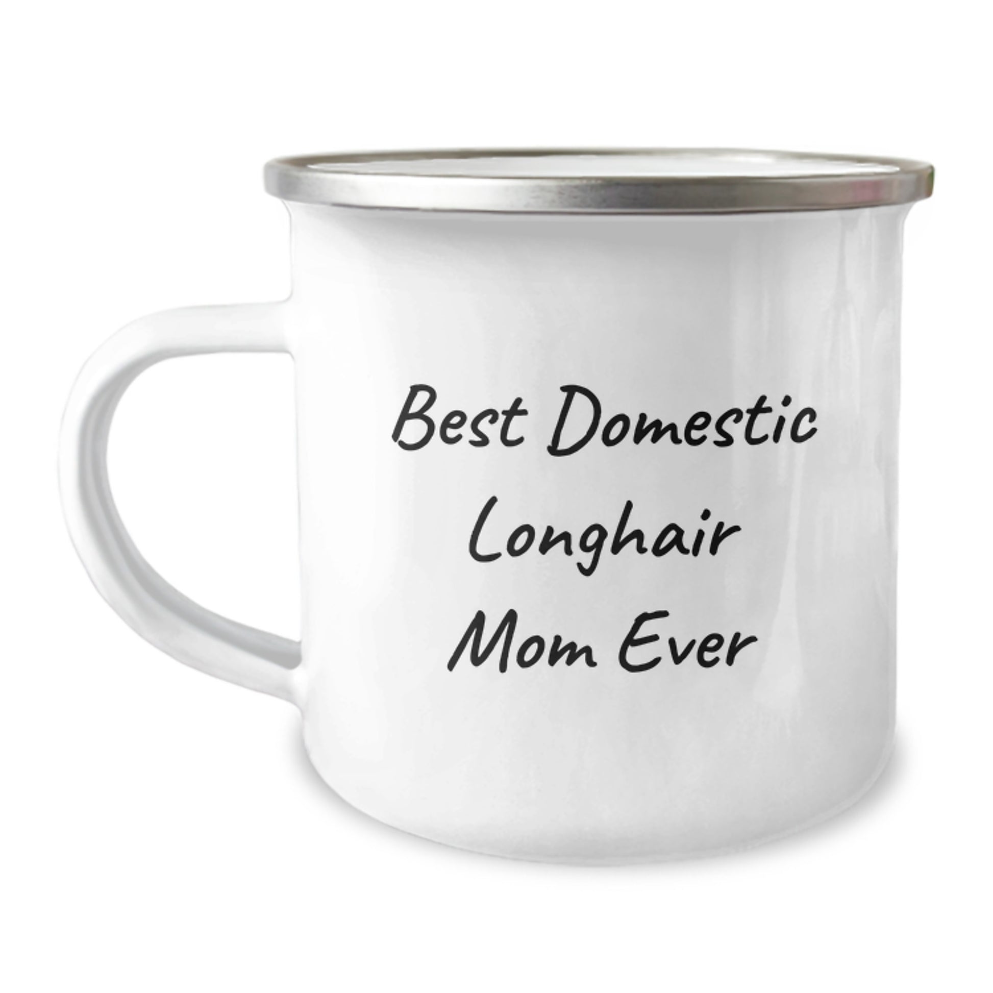 Funny Domestic Longhair Cat Mom Gifts for Graduation, Camping Mug for Friends and Family from Men, Women, Coworkers, 'Best Domestic Longhair Mom Ever', 12 oz Stainless Steel with Enamel Finish - Image 1