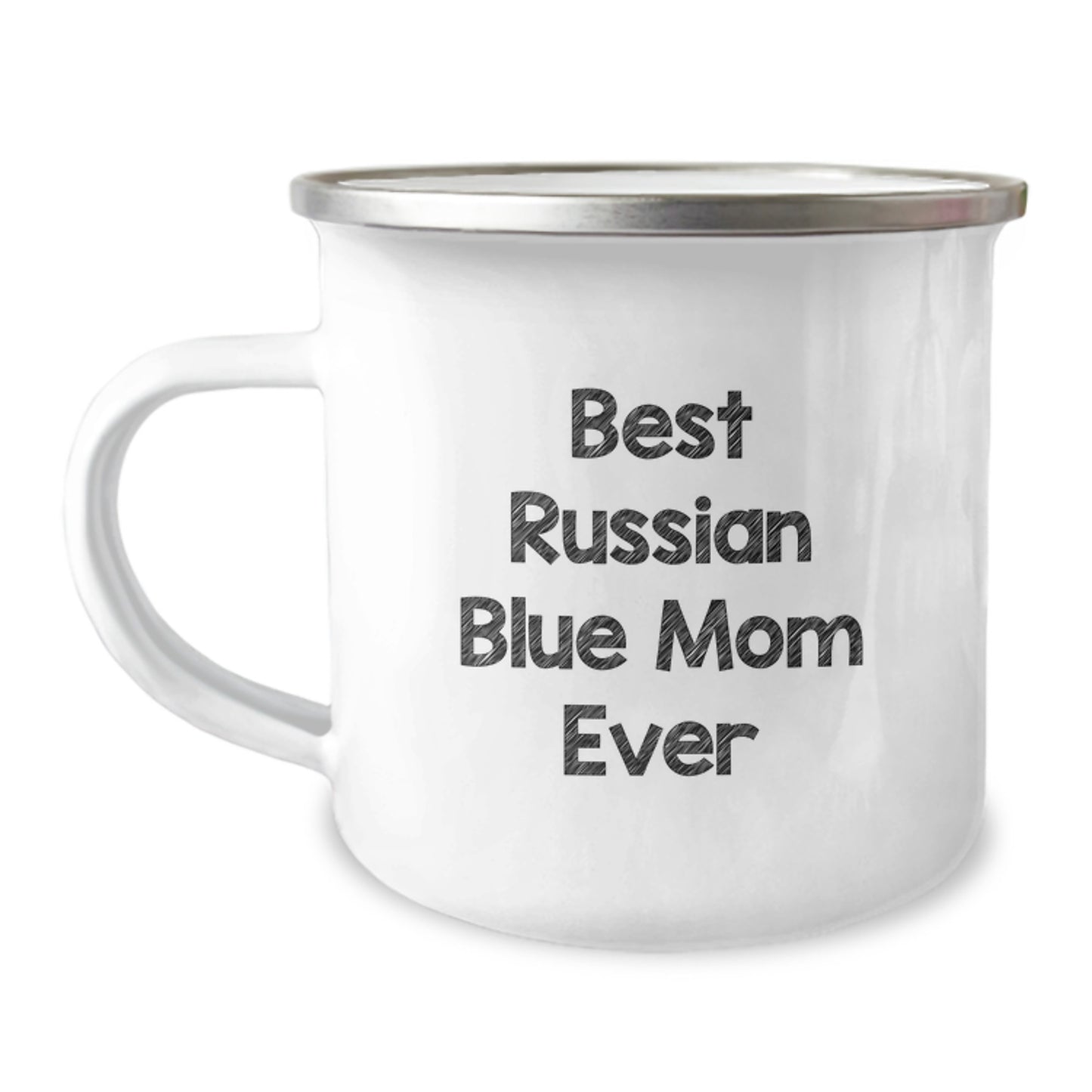 Funny Russian Blue Cat Gifts for Men, Women, and Family - Best Mom Ever Quote, Camping Mug for Graduation, 12 oz Stainless Steel with Enamel Finish - Image 1