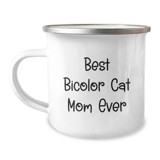 Bicolor Cat Lovers Gifts from Family to Friends, Best Bicolor Cat Mom Ever, Camping Mug for Graduation, 12 oz Stainless Steel with Enamel Finish - Image 1