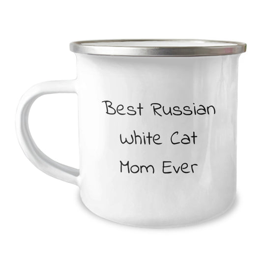 Funny Russian White Cat Mom Gifts from Family for Birthday Camping Mug, Best Mom Ever Quote, Unique and Thoughtful Present - Image 1