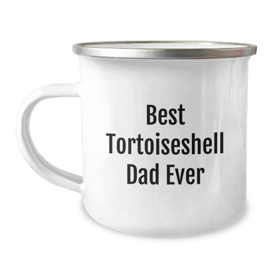 Funny Tortoiseshell Cat Gifts for Men from Best Dad Ever, Camping Mug for Birthday, 12 oz Stainless Steel with Enamel Finish - Image 1