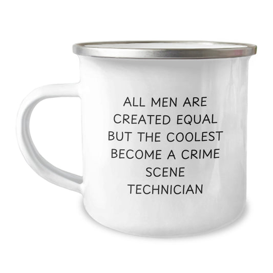 Funny Crime Scene Technician Gifts for Men, 'All Men Are Created Equal' 12 oz Camping Mug for Graduation, Unique Gifts from Friends - Image 1