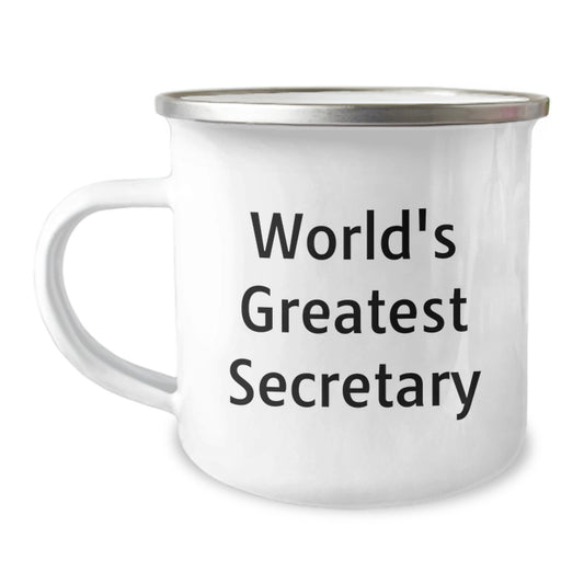 Funny Secretary Gifts for Valentine's, World's Greatest Secretary Enamel Camping Mug, Unique Gifts from Men to Women Coworkers, 12 oz Stainless Steel - Image 1